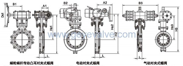 硬密封对夹式蝶阀结构及尺寸示意图